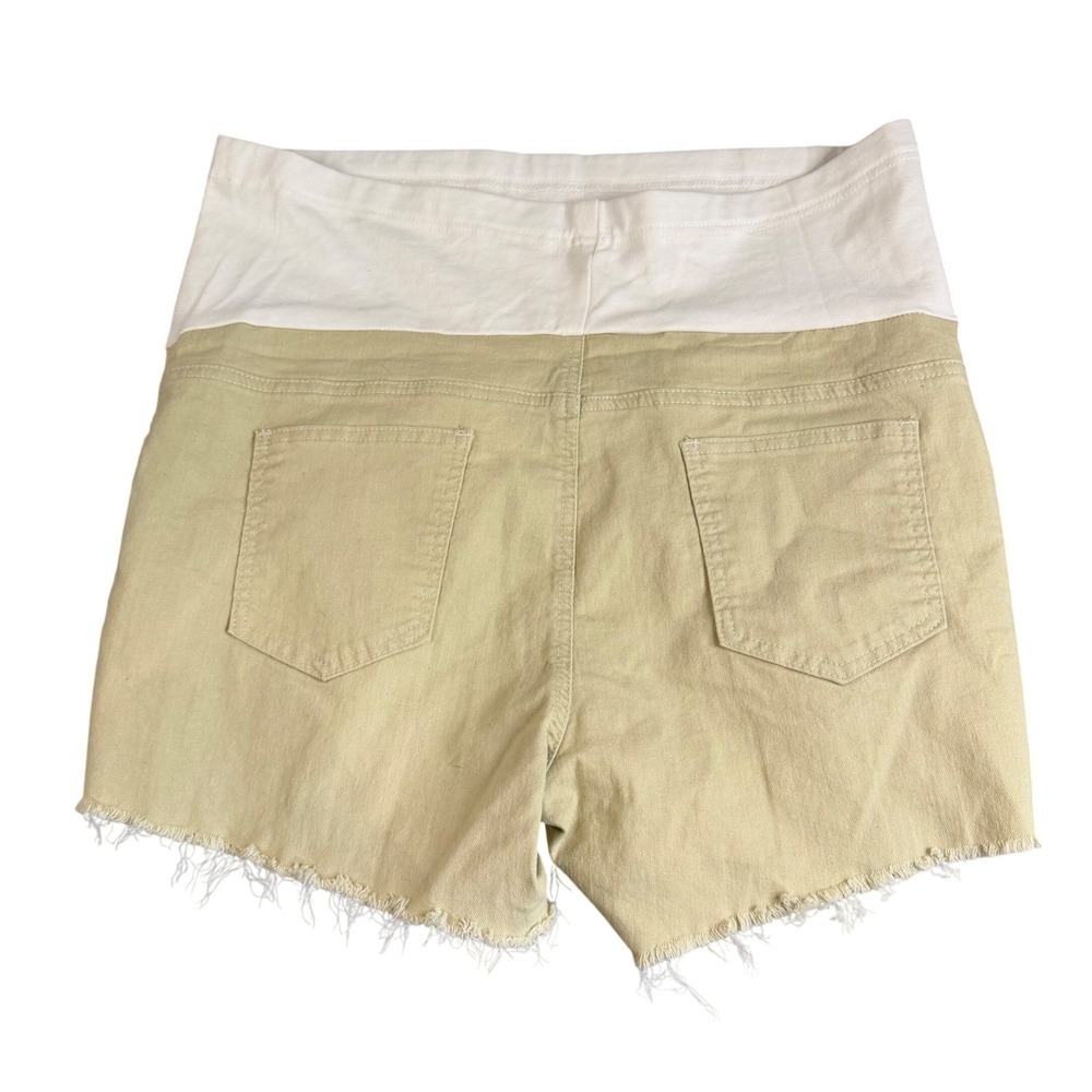 SHEIN Maternity Distressed Denim Shorts Khaki Tan Over Belly Panel XXL 14